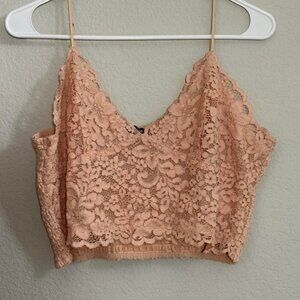 Express Women's Pink and Tan Crop-top